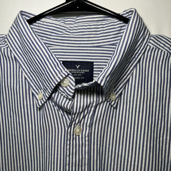 American Eagle Classic Fit Button Down Shirt Mens Size Large Blue Striped NWOT - Picture 7 of 12